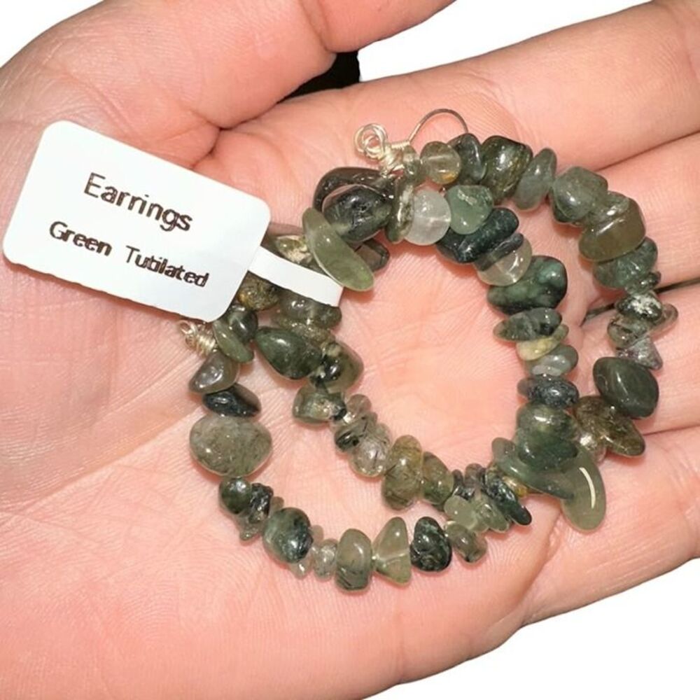 New Natural Green Moss Agate Stone Hoop Earrings .925 Sterling Silver Hook
